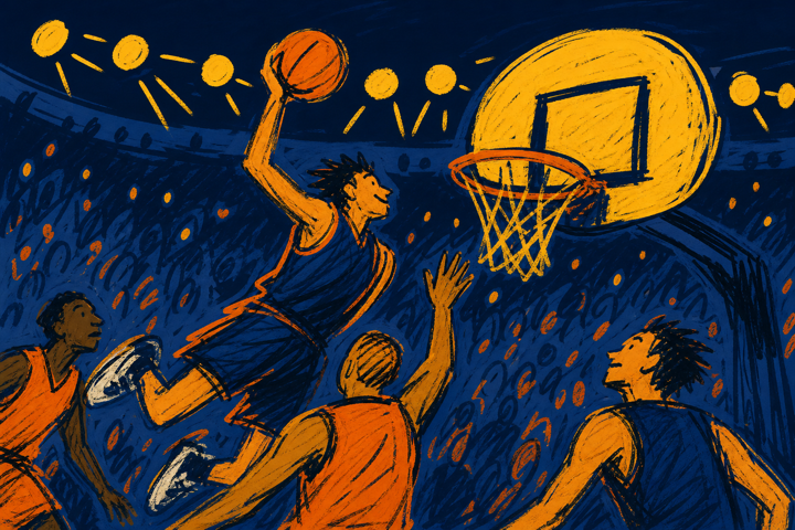 Naive drawing of arena lights and a hoop